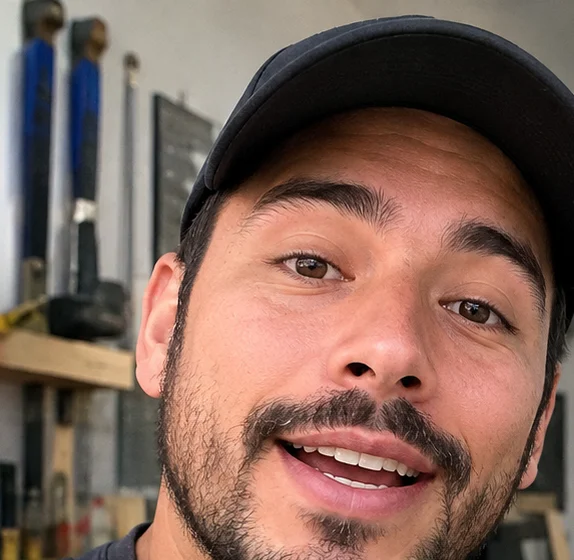 Profesional de servicios sonriendo en su taller